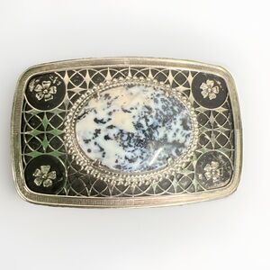 Vintage Belt Buckle with Floral & Stone